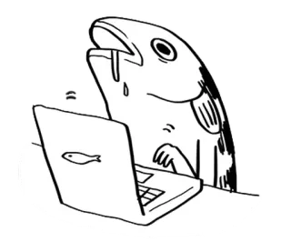 🐈 82502816 fisch, computer, laptop, tippen, cartoon, tier whatsapp sticker