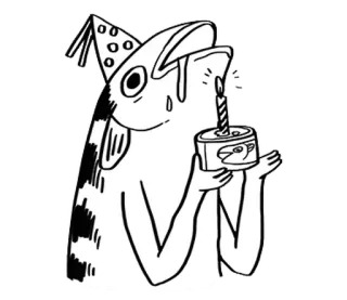 🐈 9fb88493 fisch, geburtstag, kuchen, feier, partyhut, cartoon whatsapp sticker