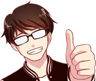 👍 331d0775 Anime, Ragazzo, Occhiali, Pollice in su, Positivo, Cartone animato telegram sticker