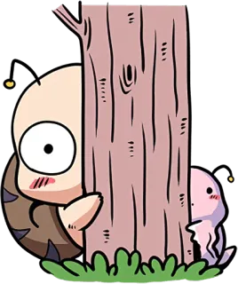 😶 1668f190 turtle, cartoon, shy, hiding, cute, tree telegram sticker