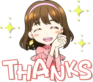 ☺️ 962156c7 Thanks dziękuję, słodkie, anime, kreskówka, iskierki, dziewczyna telegram sticker