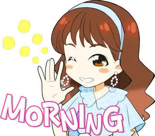 ☀️ d0577886 Morning dziewczyna, kreskówka, powitanie, rano, machanie telegram sticker