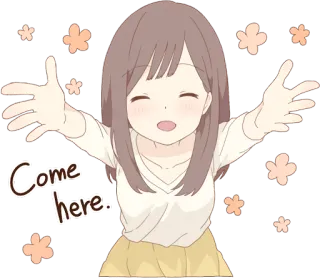👋 5358e11a Come here аниме девушка, мило, объятие, иди сюда, приглашающий whatsapp sticker
