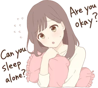 😴 8f1e964f Are you okay?
Can you sleep alone? Аниме, Девушка, Сон, Вопрос, Подушка whatsapp sticker