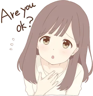 😯 e1a42717 Are you ok? аниме девушка, вопрос, обеспокоенный/ая, мультфильм, милый/ая, беспокойство whatsapp sticker