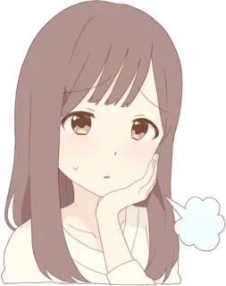 😣 e8b6fcb9 Аниме, Девушка, Думает, Мультфильм, Наклейка, Иллюстрация, Каваий whatsapp sticker