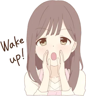 ⏰ f3f04e0c Wake up! аниме девушка, просыпаться, кричит, милый, мультфильм whatsapp sticker