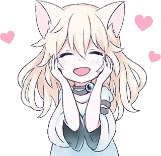 😍 a9b70070 动漫, 猫娘, 卡哇伊, 可爱, 心, 快乐, 微笑, 耳朵 telegram sticker