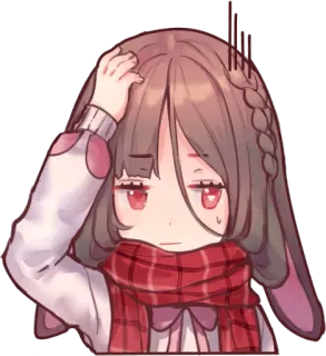 😰 0e19e13e Chica anime, Confundido/a, Ojos rojos, Orejas de conejo, Bufanda, Lindo/a, Chibi whatsapp sticker