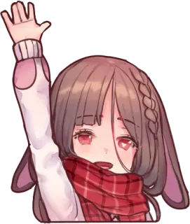 👋 97169d93 chica anime, ola, orejas de conejo, bufanda roja, lindo, dibujos animados, saludo whatsapp sticker