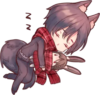 😴 d83b74a7 zz Anime, Sueño, Lobo, Lindo, Conejo, Bufanda, Chibi whatsapp sticker