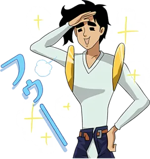 😄 6283943e ワッツ 动漫, 男人, 日本的, 发光, 敬礼 telegram sticker