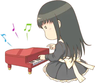 🎼 f58174fb アニメ, ピアノ, 音楽, 女の子, ちび telegram sticker