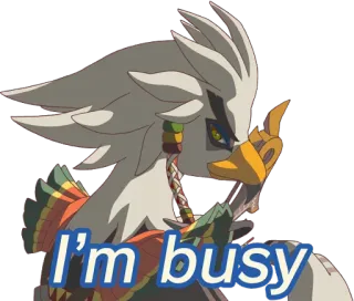 😕 4d8f9a39 Revali The Legend of Zelda: Breath of the Wild I'm busy zelda, revali, pájaro, ocupado, videojuego telegram sticker