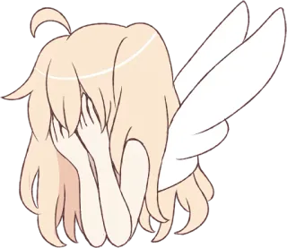 🙈 70b8ccde 애니메이션, 천사, 귀여운, 카와이, 슬픈, 우는, 눈물, 날개 telegram sticker
