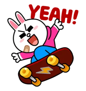 ✌ 49116af6 YEAH! Cartone animato, Coniglio, Skateboard, Divertimento, Eccitazione telegram sticker