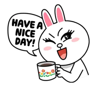 👋 afbbd293 HAVE A NICE DAY! coniglio, carino, saluto, caffè, bella giornata, coniglietto telegram sticker