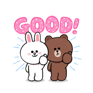👍 94ee5208 Brown, Cony Line Friends GOOD! mignon, bien, pouce en l'air, marron, cony, Line Friends, lapin, ours telegram sticker