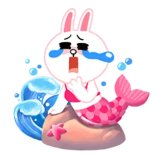 😢 148e0e51 Cony Line Friends, Cony, русалка, плачущий, грустный, мультфильм whatsapp sticker