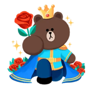 😉 a053834e Brown медведь, корона, роза, милый, каваий, Line Friends, принц, мультфильм whatsapp sticker