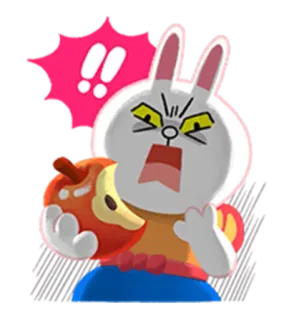 😨 c4f5cb16 !! кролик, злой, восклицание, мультфильм, персонаж, яблоко whatsapp sticker