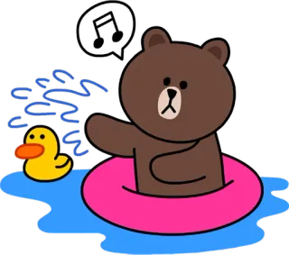 🛀 52a4f460 Brown Bear orso, nuoto, anatra, galleggiante, carino whatsapp sticker