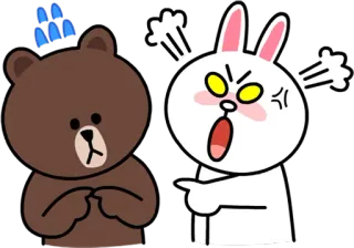 😤 8b03b409 Brown (bear) and Cony (rabbit) - Line Friends characters line friends, coniglio, orso, arrabbiato, infastidito, cartone animato, carino whatsapp sticker