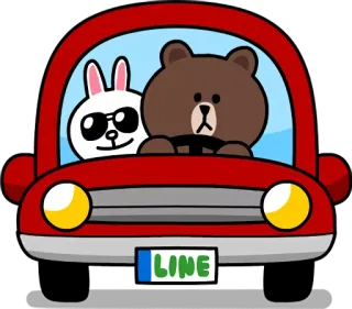 🚘 bd2e5fb9 Brown Bear LINE LINE FRIENDS, coniglio, orso, auto, guida, cartone animato whatsapp sticker