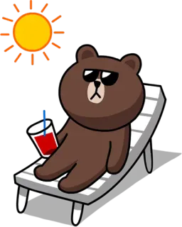 ⛱️ beae8713 Brown Bear orso, occhiali da sole, bevanda, sole, sdraio, cartone animato whatsapp sticker