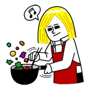 🥙 70340021 料理, シェフ, サラダ, 食べ物, キッチン, 音楽, 音符 telegram sticker