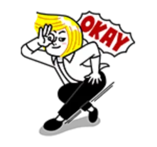🌝 f8b0858f OKAY Desenho animado, Gesto de OK, OK, Loira, Personagem, Desenho de linha telegram sticker