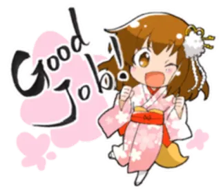 👍 2727f685 Good Job! chica anime, felicidades, celebración, lindo, kimono, ánimo whatsapp sticker
