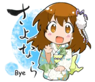 🖐 f00613c6 さよなら Bye anime, chica, kimono, saludando, sayonara, adiós whatsapp sticker