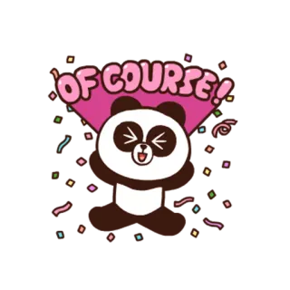 🖖 038c5991 OF COURSE! Panda, Klar, Feier, Rosa, Süß, Konfetti, Ja telegram sticker