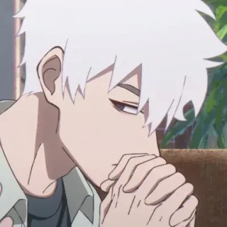 💈 266b4cec Anime, Männlich, Weiße Haare, Traurig, Denkend telegram sticker