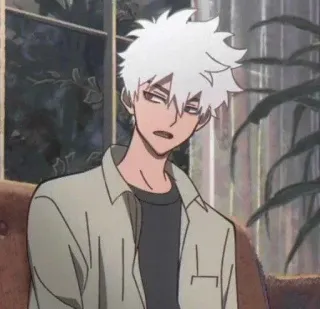 💈 80dd817c Anime, Weiße Haare, Männlich, Charakter, Cartoon telegram sticker