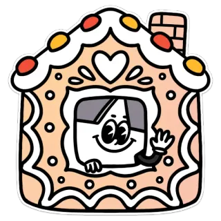 🏡 2ee2c4f3 Lebkuchenhaus, Feiertag, Haus, Figur, winkend, niedlich, Cartoon telegram sticker