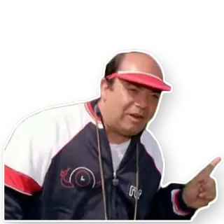 ☝ d2ba2ca6 treinador, apontando, viseira vermelha, fato de treino, esporte whatsapp sticker