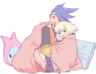 🤗 42372f98 anime, couple, cute, blanket, snacks, cartoon telegram sticker