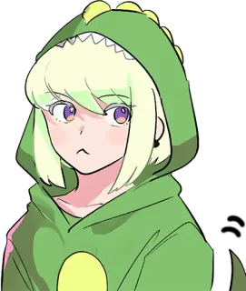 😓 44675496 dinosaur, hoodie, cute, cartoon, anime, girl telegram sticker