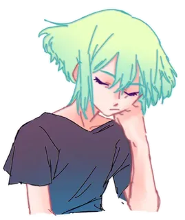 😪 4d7fc870 anime, cartoon, art, green hair, illustration, sleeper telegram sticker