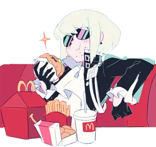 😎 bca8bd96 anime, eating, food, hamburger, fries, mcdonalds, fast food telegram sticker