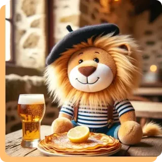 👩‍🏫 08089f01 león, boina, francés, panqueques, cerveza, dibujos animados, peluche telegram sticker