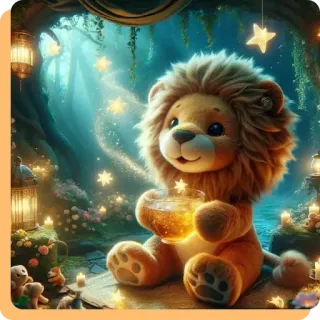 🍓 1598f7d5 león, peluche, estrellas, mágico, linternas, velas, bosque telegram sticker