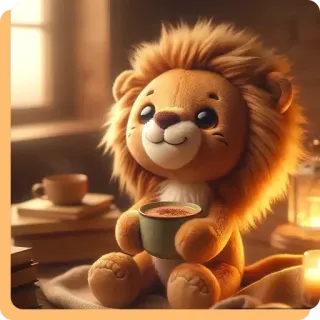 👧 25c0030d león, peluche, juguete, animal, lindo, café, bebida, acogedor telegram sticker