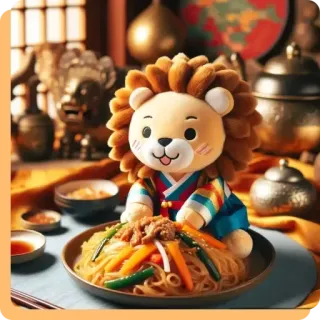 👩‍🎓 3846e89f Peluche león, Comida coreana, Japchae, Ropa tradicional, Peluche, Cocina asiática telegram sticker