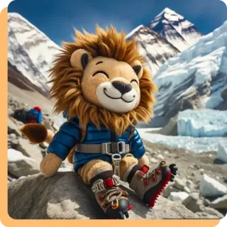 🤗 3941eab4 león, peluche, montaña, escalada, aventura, muñeco de peluche, mochila, senderismo telegram sticker