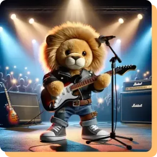 👸 3a841775 león, peluche, guitarra, rockstar, concierto, banda, música, escenario telegram sticker