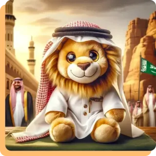 🍓 55fd59e4 león, animal de peluche, ropa de Medio Oriente, Arabia Saudita, tradicional, cultura, lindo, peluche telegram sticker