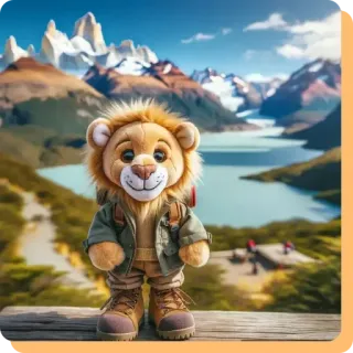 🙍‍♀️ 5708de15 león, peluche, senderismo, mochilero, naturaleza, montañas, aventura, juguete, lindo telegram sticker